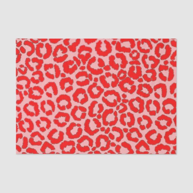 Bold Modern Red Pink Leopard Animal Print Tissue Paper (Front)