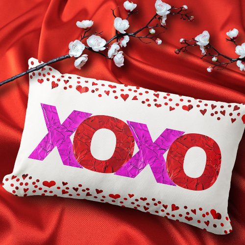 Bold Modern Red Pink XOXO Hearts Valentines Day  Lumbar Pillow