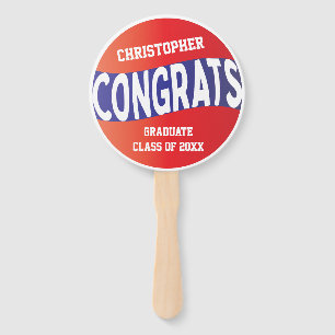 Bold Modern Red White Blue Graduation Congrats Hand Fan
