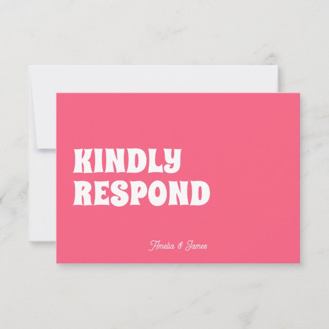Bold modern Retro Funky Bright pink Wedding RSVP Card (Front)