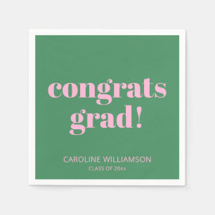 Bold Modern Retro Pink Green Graduation Party Name Napkins