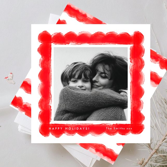 bold modern retro red frame photo square christmas holiday card (Creator Uploaded)