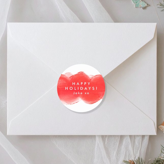 bold modern retro red fun Happy Holidays Classic Round Sticker (Creator Uploaded)