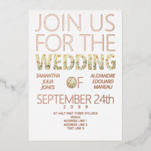Bold Modern Rustic Boho Floral Greenery Wedding Foil Invitation