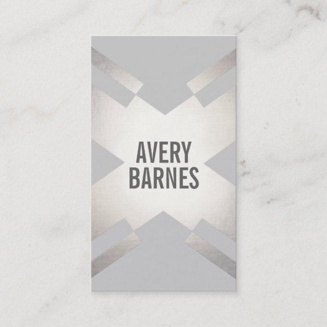 Bold Modern Silver and Light Gray Geometric Design Business Card (Front)