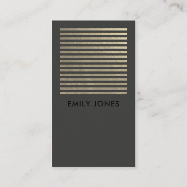 BOLD MODERN SILVER FAUX BLACK STRIPED LINE PATTERN BUSINESS CARD (Front)