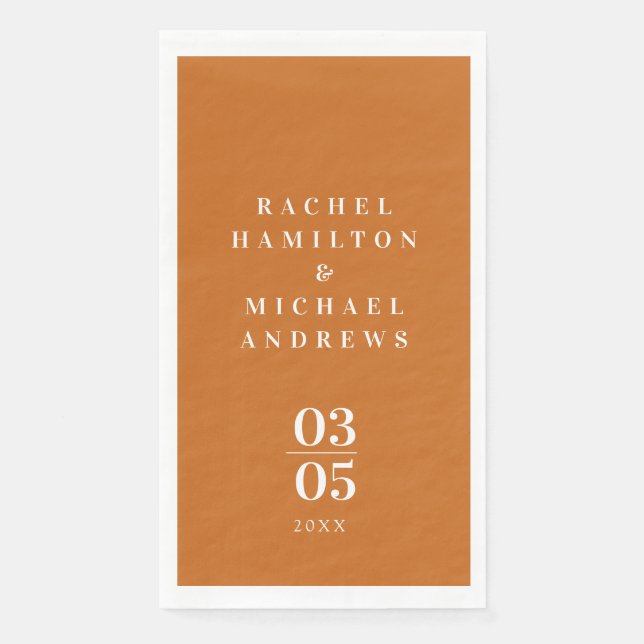 Bold Modern Simpel Orange Wedding  Paper Guest Towels (Front)