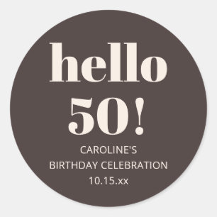 Bold Modern Simple Brown 50th Birthday Party Favor Classic Round Sticker