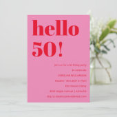 Bold Modern Simple Fun Pink and Red 50th Birthday Invitation | Zazzle