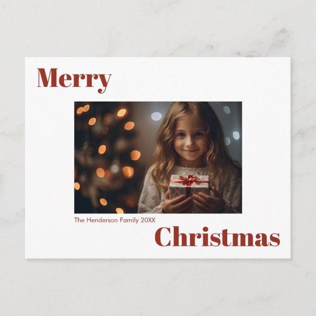 Bold Modern Simple Merry Christmas 1 Photo Postcard (Front)