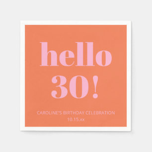 Bold Modern Simple Orange Pink 30th Birthday Party Napkins