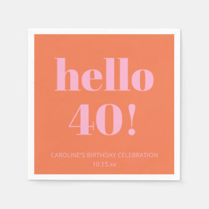 Bold Modern Simple Orange Pink 40th Birthday Party Napkins