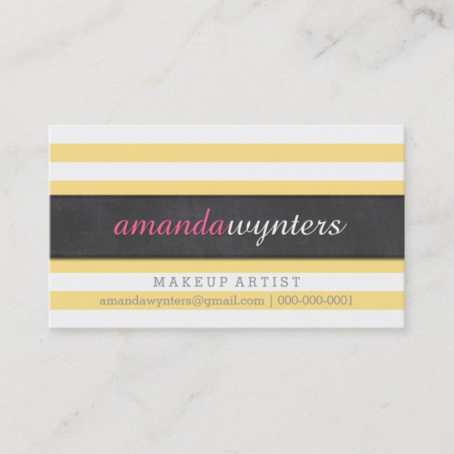 BOLD modern simple strip pattern fresh yellow grey Business Card (Front)