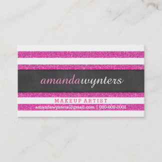 BOLD modern simple strip pattern hot pink glitter Business Card