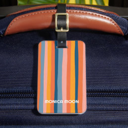 Bold Modern Simple Stripes Colorful CUSTOM Pink Luggage Tag
