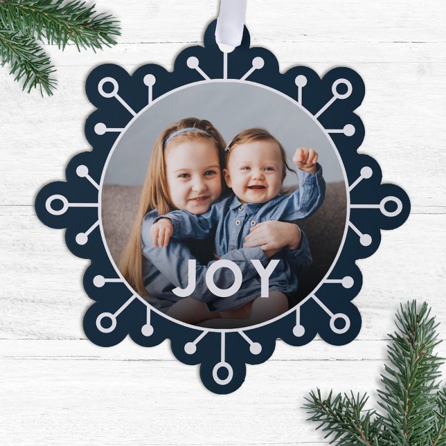 Bold Modern Snowflake Joy Photo Christmas Ornament Card (Creator Uploaded)