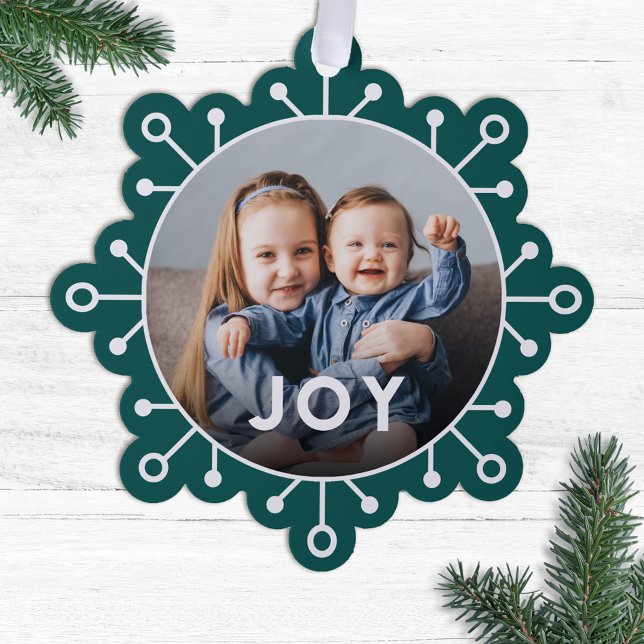 Bold Modern Snowflake Joy Photo Christmas Ornament Card (Creator Uploaded)