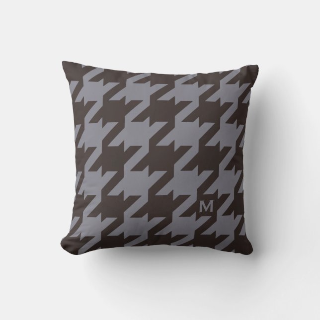 Bold modern steel grey houndstooth monogram throw pillow (Front)