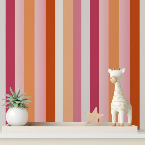 Bold Modern Stripes Pink Orange White Pattern Wallpaper