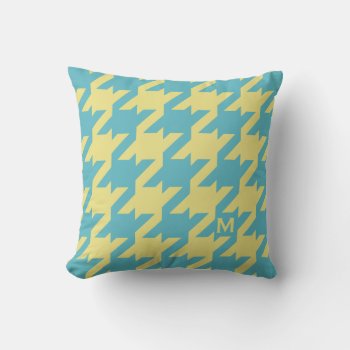 Bold Modern Teal Yellow Houndstooth With Monogram Throw Pillow by TintAndBeyond at Zazzle
