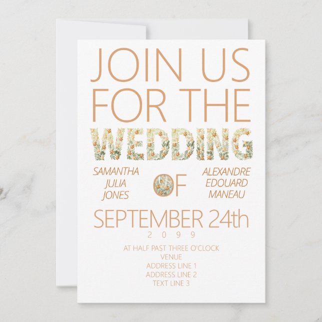 Bold Modern Terracotta Bohemian Greenery Wedding Invitation (Front)