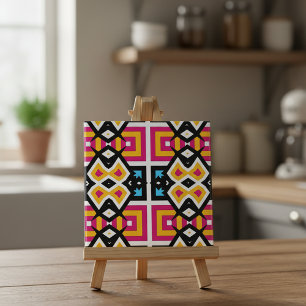 Bold Modern Tribal Pattern Yellow Hot Pink Black Ceramic Tile