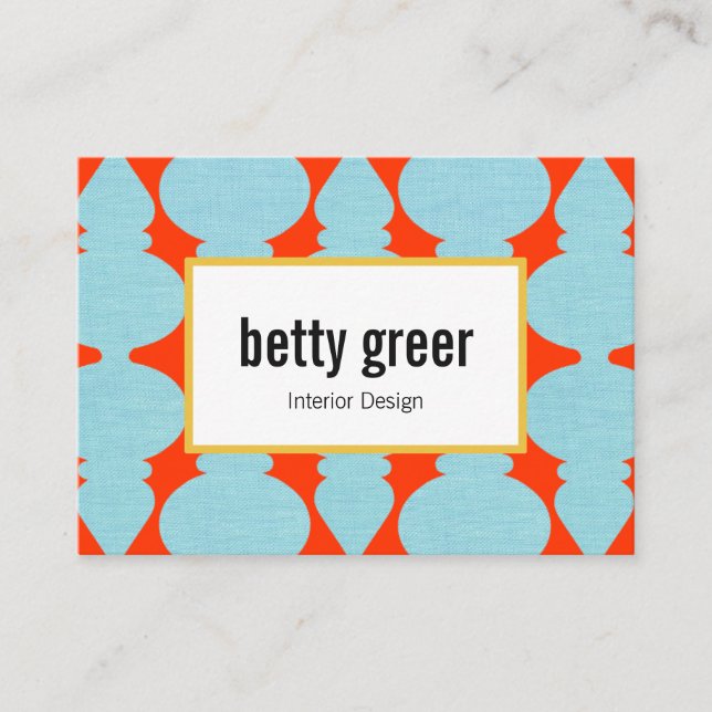Bold Modern Turquoise Pattern Interior Designer Business Card (Front)