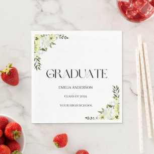 Bold Modern Type Black Graduation  Elegant Floral Napkins