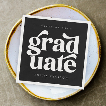 Bold Modern Type Black Graduation Party Napkins