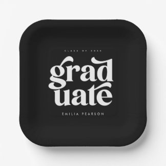 Bold Modern Type Black Graduation Party Paper Plates
