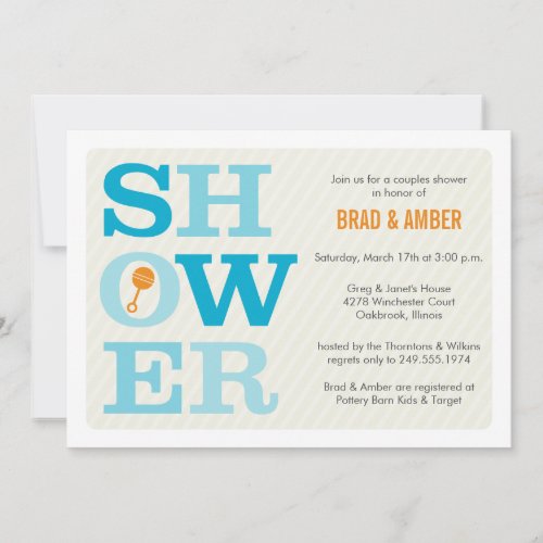 Bold Modern Type Blue Baby Shower Invitation