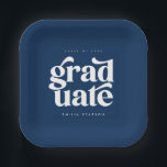 Bold Modern Type Blue Graduation Party Paper Plates<br><div class="desc">Bold,  modern and stylish graduation paper plates feature simple modern type on a blue background with the graduate's name and graduating class.</div>
