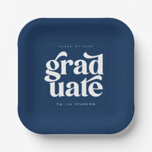 Bold Modern Type Blue Graduation Party Paper Plates