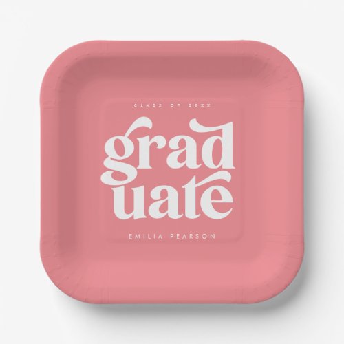 Bold Modern Type Blush Pink Graduation Party Paper Plates