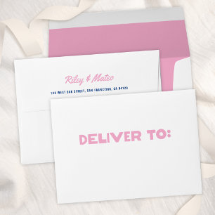 Bold Modern Type Funky Colorful Blue Pink Wedding Envelope
