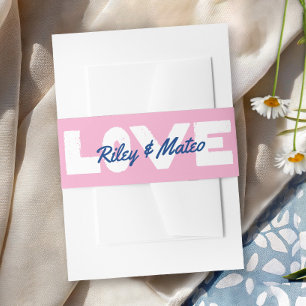 Bold Modern Type Funky Colorful Blue Pink Wedding Invitation Belly Band
