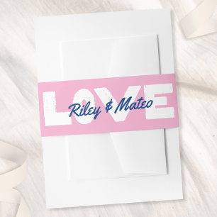 Bold Modern Type Funky Colorful Blue Pink Wedding Invitation Belly Band