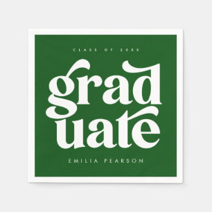 Bold Modern Type Green Graduation Party Napkins