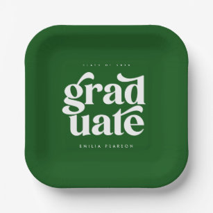 Bold Modern Type Green Graduation Party Paper Plates