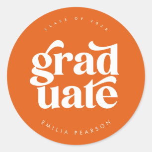 Bold Modern Type Orange Graduation Classic Round Sticker