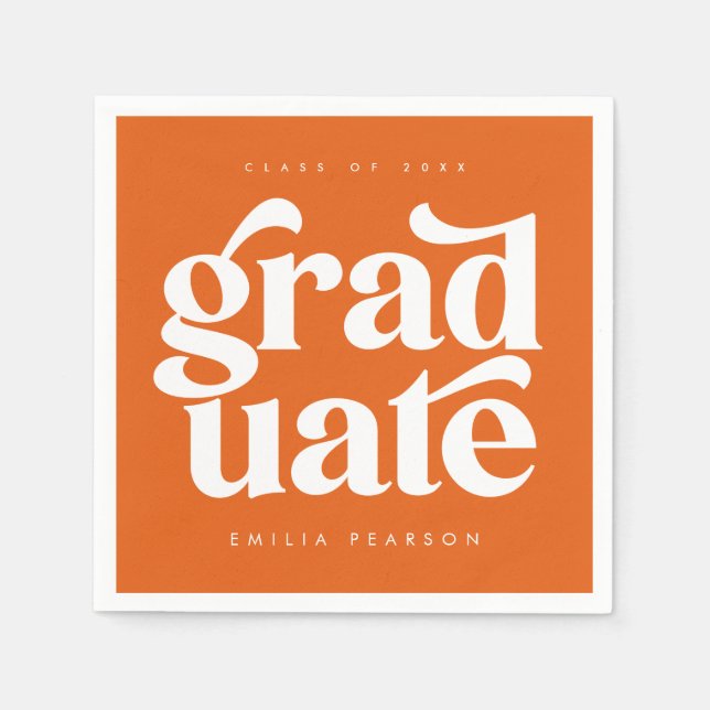 Bold Modern Type Orange Graduation Party Napkins (Front)