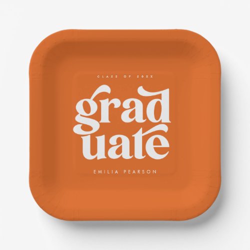 Bold Modern Type Orange Graduation Party Paper Plates