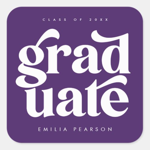 Bold Modern Type Purple Graduation Square Sticker