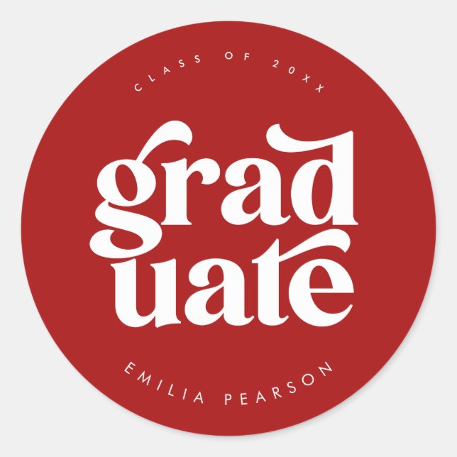 Bold Modern Type Red Graduation Classic Round Sticker (Front)