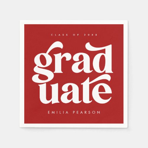 Bold Modern Type Red Graduation Party Napkins