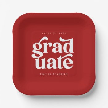 Bold Modern Type Red Graduation Party Paper Plates by JAmberDesign at Zazzle