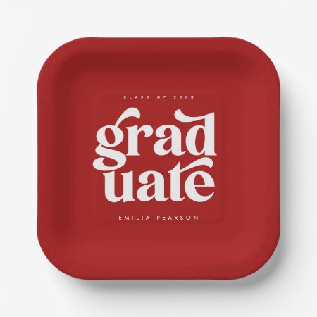Bold Modern Type Red Graduation Party Paper Plates