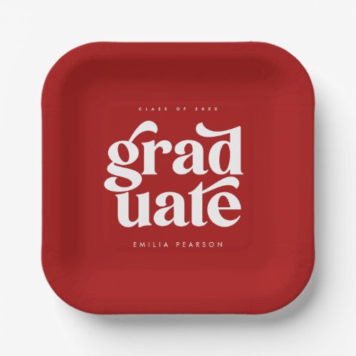 Bold Modern Type Red Graduation Party Paper Plates