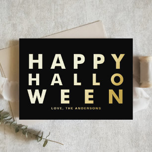 Bold Modern Typography Black Happy Halloween Foil Greeting Card