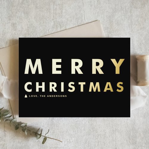 Bold Modern Typography Black Merry Christmas Foil Greeting Card